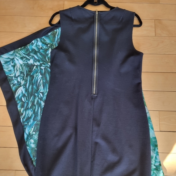 Ted Baker Draped Black Dress w/ Green Leaves - Picture 2 of 10